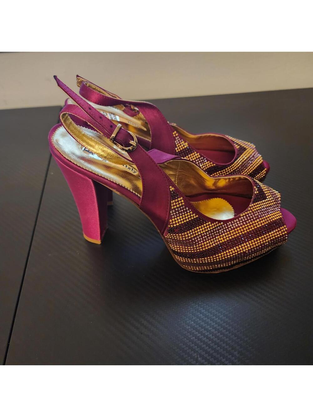 Bruno Magli Crystal Satin Slingback Heels Platform Pink Gold EU 37 US 7